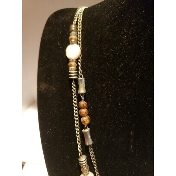 Silver Mother of Pearl Beaded Necklace 2 Strand Adjustable Lobster Clasp - Picture 4 of 8